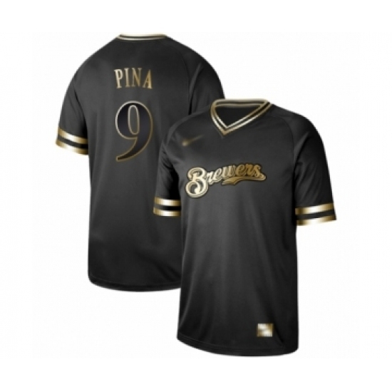 Men's Milwaukee Brewers #9 Manny Pina Authentic Black Gold Fashion Baseball Jersey Men's Milwaukee Brewers #9 Manny Pina Authentic Black Gold Fashion Baseball Jersey