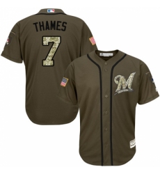 Men's Majestic Milwaukee Brewers #7 Eric Thames Authentic Green Salute to Service MLB Jersey