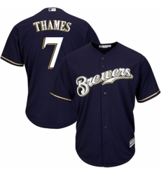 Men's Majestic Milwaukee Brewers #7 Eric Thames Replica Navy Blue Alternate Cool Base MLB Jersey
