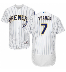 Men's Majestic Milwaukee Brewers #7 Eric Thames White/Royal Flexbase Authentic Collection MLB Jersey