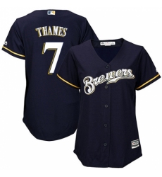 Women's Majestic Milwaukee Brewers #7 Eric Thames Authentic Navy Blue Alternate Cool Base MLB Jersey