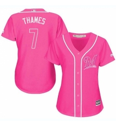 Women's Majestic Milwaukee Brewers #7 Eric Thames Authentic Pink Fashion Cool Base MLB Jersey