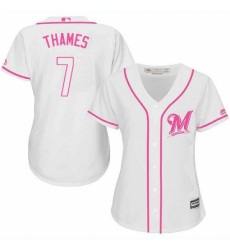 Women's Majestic Milwaukee Brewers #7 Eric Thames Replica White Fashion Cool Base MLB Jersey