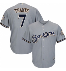 Youth Majestic Milwaukee Brewers #7 Eric Thames Authentic Grey Road Cool Base MLB Jersey