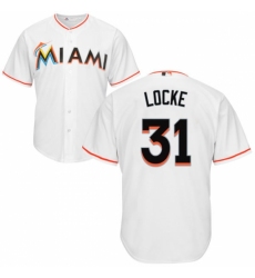 Men's Majestic Miami Marlins #31 Jeff Locke Replica White Home Cool Base MLB Jersey