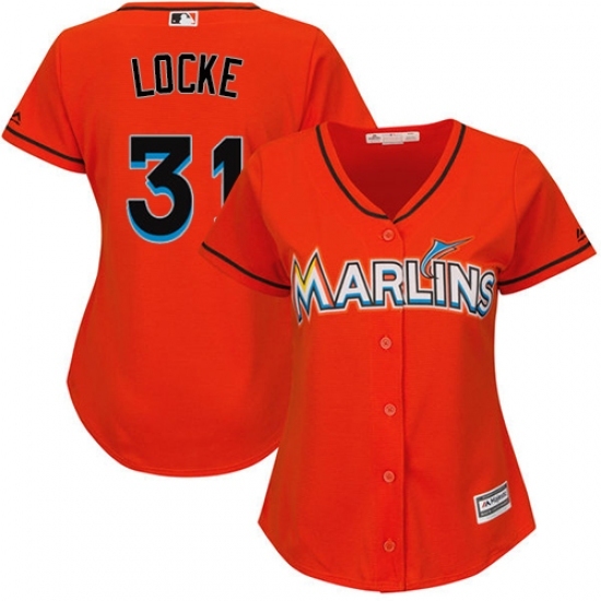 Women's Majestic Miami Marlins #31 Jeff Locke Replica Orange Alternate 1 Cool Base MLB Jersey Women's Majestic Miami Marlins #31 Jeff Locke Replica Orange Alternate 1 Cool Base MLB Jersey