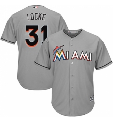Youth Majestic Miami Marlins #31 Jeff Locke Replica Grey Road Cool Base MLB Jersey