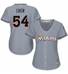 Women's Majestic Miami Marlins #54 Wei-Yin Chen Authentic Grey Road Cool Base MLB Jersey