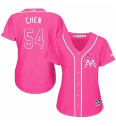 Women's Majestic Miami Marlins #54 Wei-Yin Chen Authentic Pink Fashion Cool Base MLB Jersey