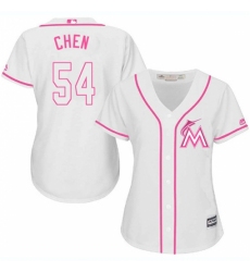 Women's Majestic Miami Marlins #54 Wei-Yin Chen Authentic White Fashion Cool Base MLB Jersey