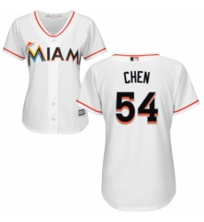 Women's Majestic Miami Marlins #54 Wei-Yin Chen Authentic White Home Cool Base MLB Jersey