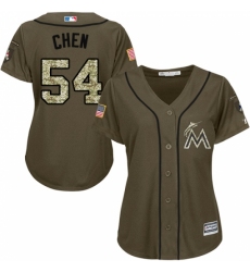 Women's Majestic Miami Marlins #54 Wei-Yin Chen Replica Green Salute to Service MLB Jersey