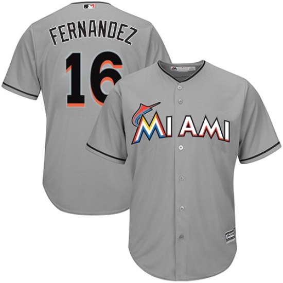 Men's Majestic Miami Marlins #16 Jose Fernandez Replica Grey Road Cool Base MLB Jersey Men's Majestic Miami Marlins #16 Jose Fernandez Replica Grey Road Cool Base MLB Jersey