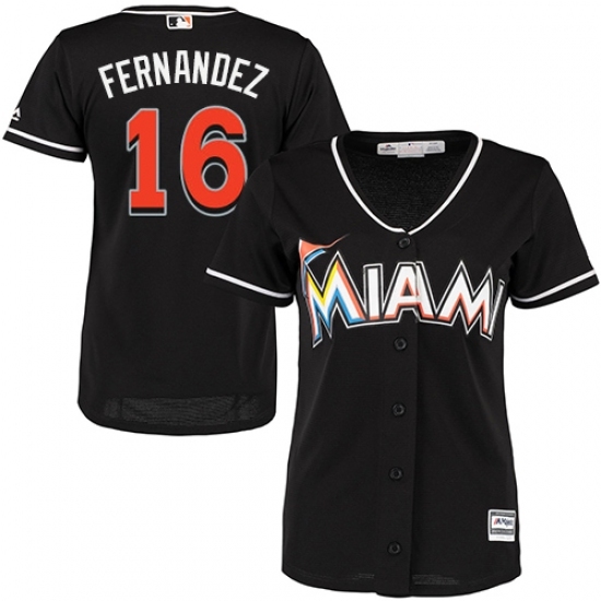 Women's Majestic Miami Marlins #16 Jose Fernandez Replica Black Alternate 2 Cool Base MLB Jersey Women's Majestic Miami Marlins #16 Jose Fernandez Replica Black Alternate 2 Cool Base MLB Jersey