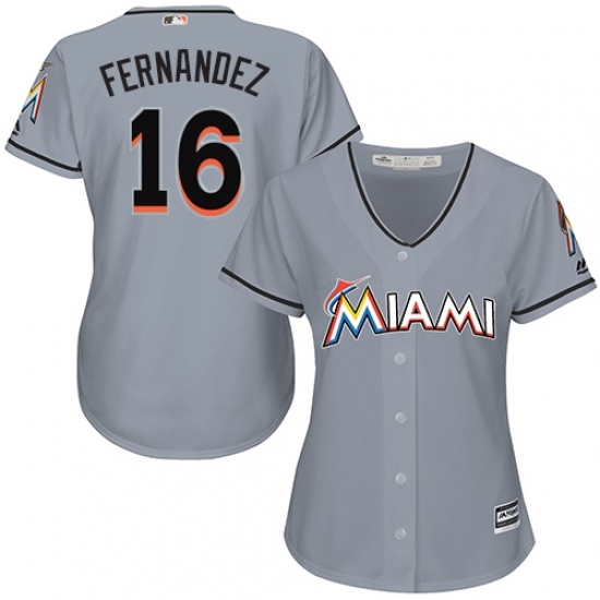 Women's Majestic Miami Marlins #16 Jose Fernandez Replica Grey Road Cool Base MLB Jersey Women's Majestic Miami Marlins #16 Jose Fernandez Replica Grey Road Cool Base MLB Jersey