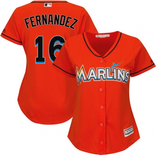 Women's Majestic Miami Marlins #16 Jose Fernandez Replica Orange Alternate 1 Cool Base MLB Jersey Women's Majestic Miami Marlins #16 Jose Fernandez Replica Orange Alternate 1 Cool Base MLB Jersey