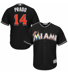 Men's Majestic Miami Marlins #14 Martin Prado Replica Black Alternate 2 Cool Base MLB Jersey