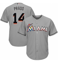 Men's Majestic Miami Marlins #14 Martin Prado Replica Grey Road Cool Base MLB Jersey