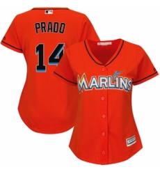 Women's Majestic Miami Marlins #14 Martin Prado Authentic Orange Alternate 1 Cool Base MLB Jersey