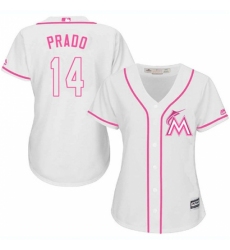 Women's Majestic Miami Marlins #14 Martin Prado Authentic White Fashion Cool Base MLB Jersey