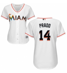 Women's Majestic Miami Marlins #14 Martin Prado Authentic White Home Cool Base MLB Jersey