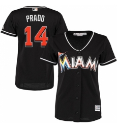 Women's Majestic Miami Marlins #14 Martin Prado Replica Black Alternate 2 Cool Base MLB Jersey