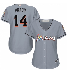 Women's Majestic Miami Marlins #14 Martin Prado Replica Grey Road Cool Base MLB Jersey