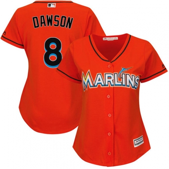 Women's Majestic Miami Marlins #8 Andre Dawson Authentic Orange Alternate 1 Cool Base MLB Jersey Women's Majestic Miami Marlins #8 Andre Dawson Authentic Orange Alternate 1 Cool Base MLB Jersey