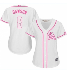 Women's Majestic Miami Marlins #8 Andre Dawson Authentic White Fashion Cool Base MLB Jersey