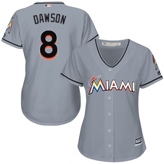 Women's Majestic Miami Marlins #8 Andre Dawson Replica Grey Road Cool Base MLB Jersey Women's Majestic Miami Marlins #8 Andre Dawson Replica Grey Road Cool Base MLB Jersey
