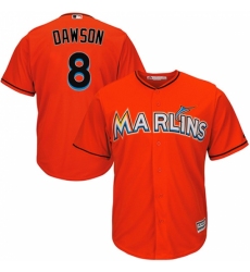 Youth Majestic Miami Marlins #8 Andre Dawson Authentic Orange Alternate 1 Cool Base MLB Jersey
