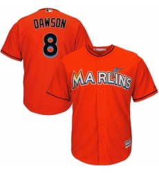 Youth Majestic Miami Marlins #8 Andre Dawson Authentic Orange Alternate 1 Cool Base MLB Jersey