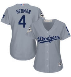 Women's Majestic Los Angeles Dodgers #4 Babe Herman Authentic Grey Road 2017 World Series Bound Cool Base MLB Jersey
