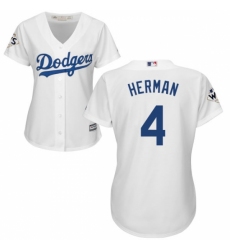 Women's Majestic Los Angeles Dodgers #4 Babe Herman Authentic White Home 2017 World Series Bound Cool Base MLB Jersey