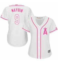 Women's Majestic Los Angeles Angels of Anaheim #9 Cameron Maybin Authentic White Fashion Cool Base MLB Jersey