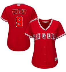 Women's Majestic Los Angeles Angels of Anaheim #9 Cameron Maybin Replica Red Alternate MLB Jersey