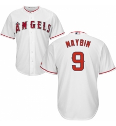 Youth Majestic Los Angeles Angels of Anaheim #9 Cameron Maybin Authentic White Home Cool Base MLB Jersey