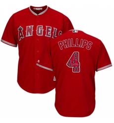 Men's Majestic Los Angeles Angels of Anaheim #4 Brandon Phillips Authentic Red Team Logo Fashion Cool Base MLB Jersey