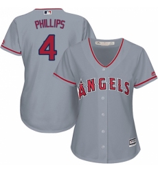 Women's Majestic Los Angeles Angels of Anaheim #4 Brandon Phillips Replica Grey Road Cool Base MLB Jersey