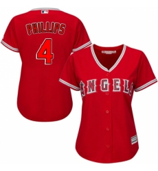 Women's Majestic Los Angeles Angels of Anaheim #4 Brandon Phillips Replica Red Alternate MLB Jersey