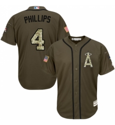 Youth Majestic Los Angeles Angels of Anaheim #4 Brandon Phillips Replica Green Salute to Service MLB Jersey