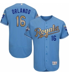 Men's Majestic Kansas City Royals #16 Paulo Orlando Authentic Light Blue 2015 World Series Champions Gold Program FlexBase MLB Jersey