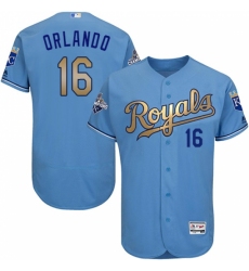 Men's Majestic Kansas City Royals #16 Paulo Orlando Authentic Light Blue 2015 World Series Champions Gold Program FlexBase MLB Jersey