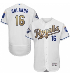 Men's Majestic Kansas City Royals #16 Paulo Orlando Authentic White 2015 World Series Champions Gold Program FlexBase MLB Jersey