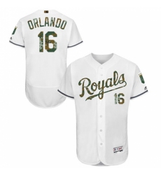 Men's Majestic Kansas City Royals #16 Paulo Orlando Authentic White 2016 Memorial Day Fashion Flex Base MLB Jersey