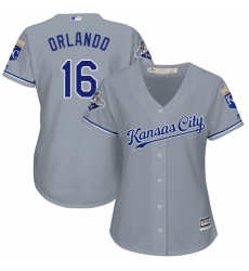 Women's Majestic Kansas City Royals #16 Paulo Orlando Replica Grey Road Cool Base MLB Jersey