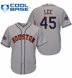 Men's Majestic Houston Astros #45 Carlos Lee Replica Grey Road 2017 World Series Champions Cool Base MLB Jersey