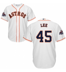 Men's Majestic Houston Astros #45 Carlos Lee Replica White Home 2017 World Series Champions Cool Base MLB Jersey