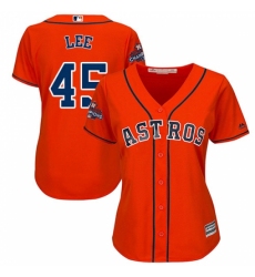 Women's Majestic Houston Astros #45 Carlos Lee Replica Orange Alternate 2017 World Series Champions Cool Base MLB Jersey