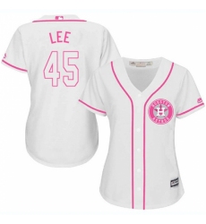 Women's Majestic Houston Astros #45 Carlos Lee Replica White Fashion Cool Base MLB Jersey